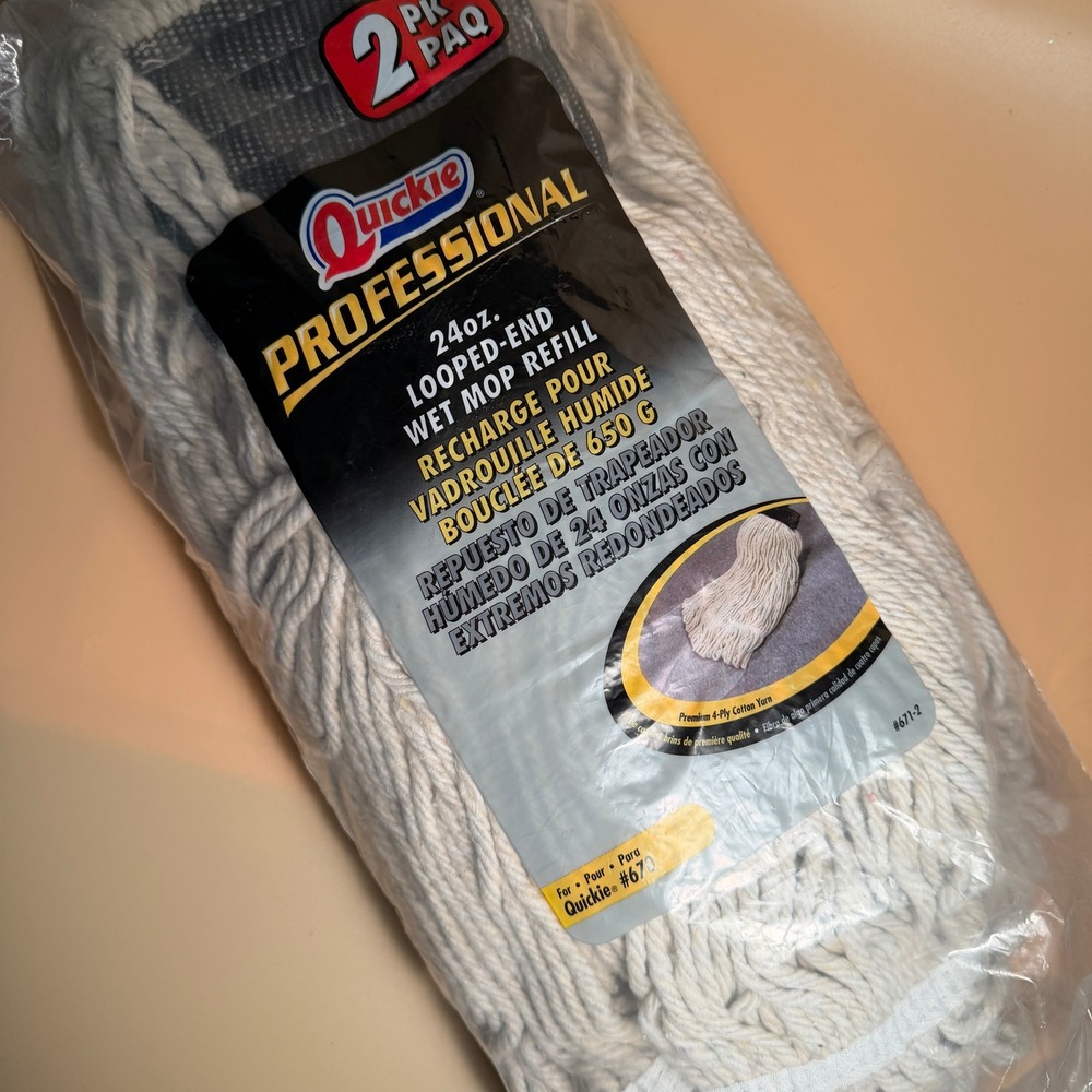 Quickie Professional 24oz Looped-End Wet Mop Refill 2-Pack Cotton #671-2 #670